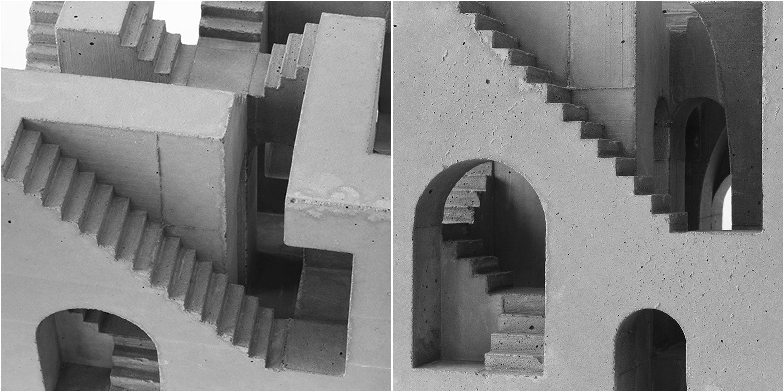 Concrete staircase with architectural design elements on a white background