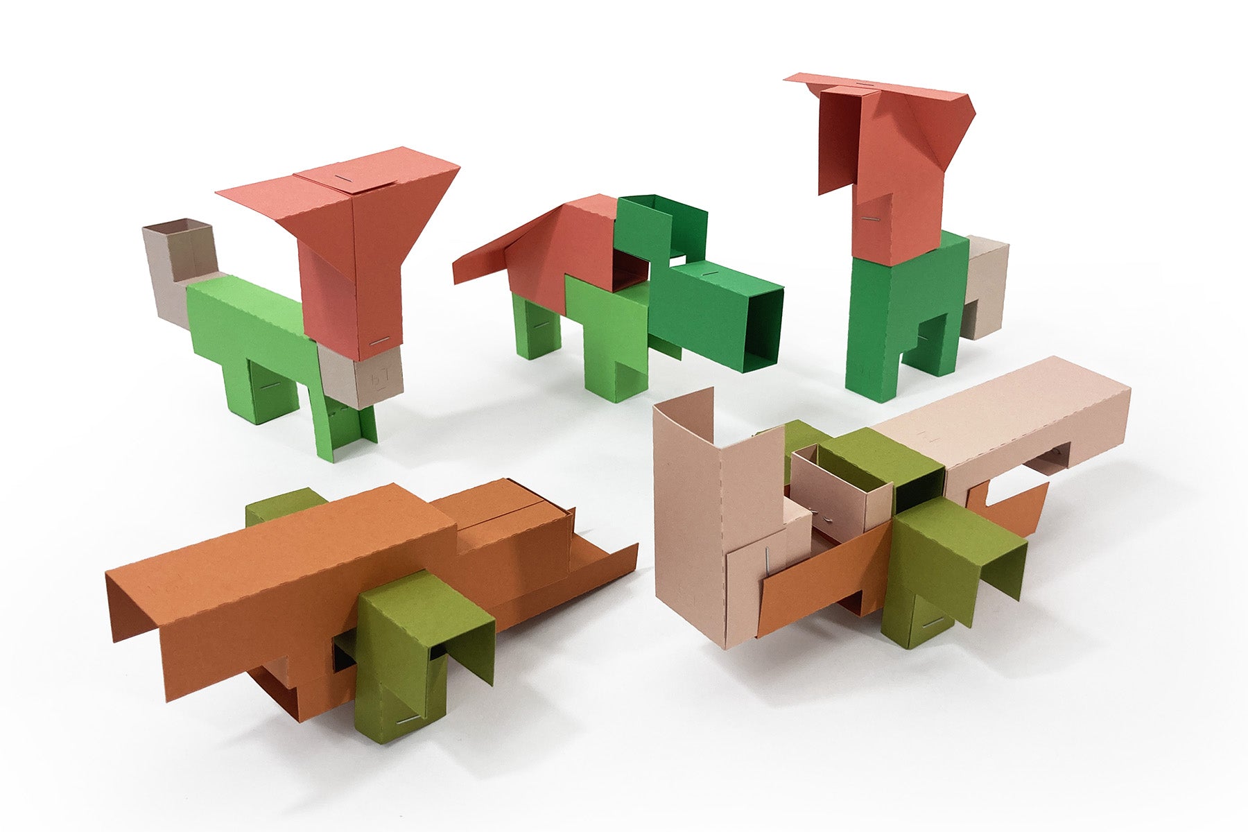 Colorful paper folded modular paper animals a crocodile hippo forse rhino